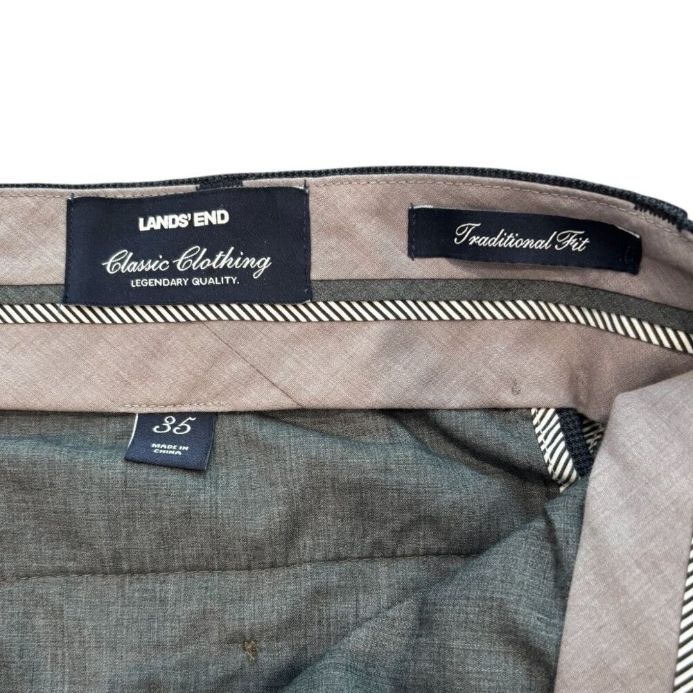 Lands’ End Traditional Fit Wool Blend Dress Pants | Men’s 35 |‎ Blue Check - Picture 4 of 5